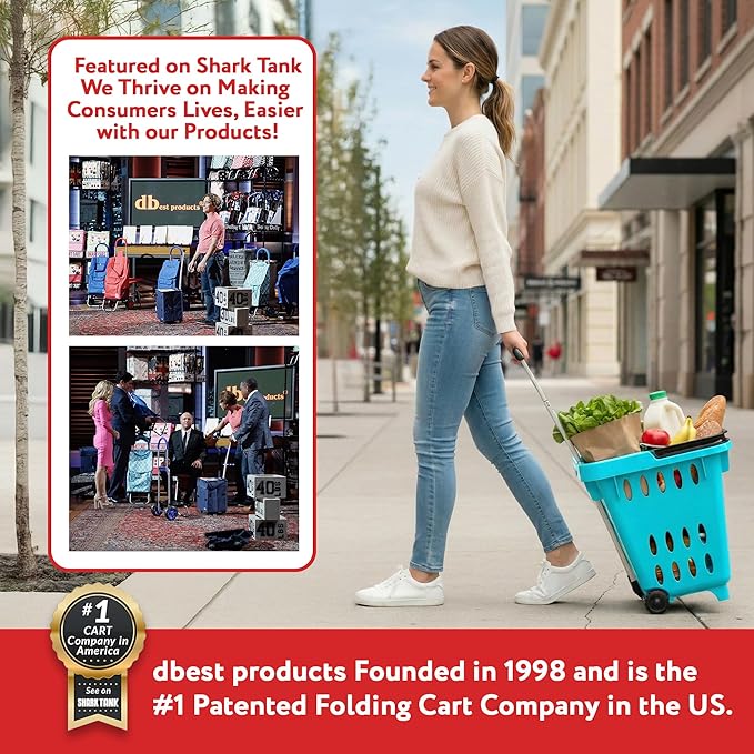 dbest products GoCart,Teal Grocery Cart Shopping Laundry Basket on Wheels