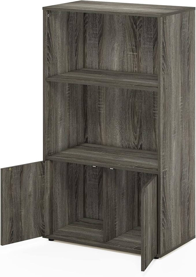 Furinno Jaya Pantry Organizers, 3-Tier Kitchen Cabinet, Coffee Bar, Kitchen Storage with Open Shelves and Closed Cabinet, for Pantry Organizers and Storage, Grey Oak