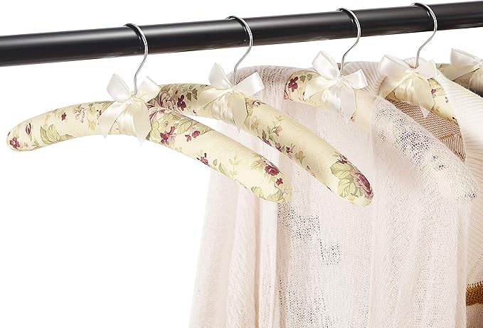 GLCON 16 inches Satin Padded Hangers for Sweaters - Thick Padded Clothes Hangers for Women Clothing - Foam Fabric Coat Hangers No Bump Fancy Canvas Covers for Adult Wedding Bridesmaid (Pack of 5)