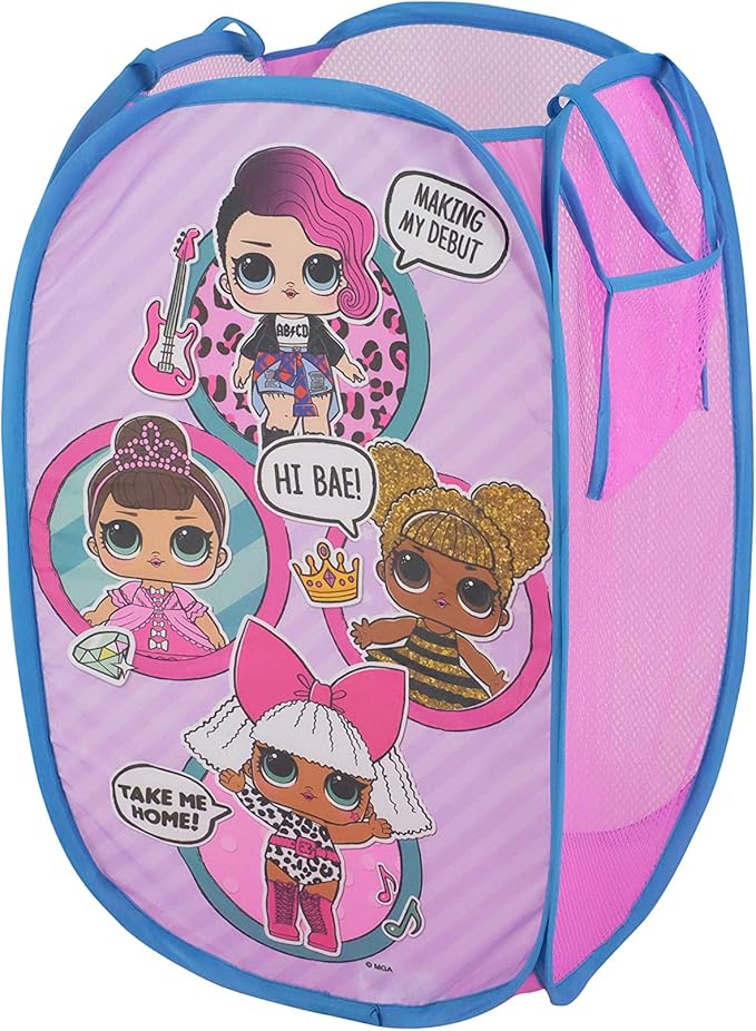 LOL Surprise Pop Up Laundry Hamper,Pink Kids Clothes Storage with Durable Carry Handles, 21" H x 13.5" W x 13.5" L