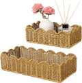 Scalloped Toilet Paper Basket - Resin Wicker Water-Resistant Storage Toilet Tank Topper Boho Style Set of 2