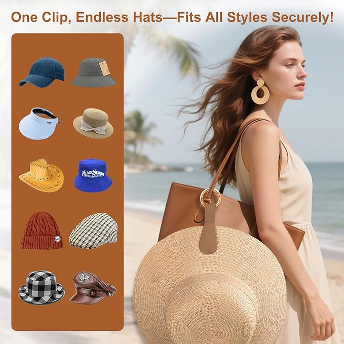 Magnetic Hat Clip 2-Pack - The Brown Hat Clip for Travel on Bag, Magnetic Hat Clips for Bag, and Secure Hat Holder for Travel on Caps & Beach Hats, Vacation Essentials