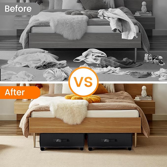 Jill Deaaa® Under Bed Storage with Wheels, 2Pack Under Bed Storage Containers with Clear Lids, XXL 60L Under Bed Shoe Storage Organizer,Dorm Bedroom Rolling Underbed Storage for Clothes, Toys, Blanket