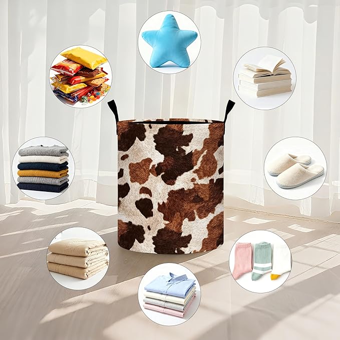 Cow Fur Print Laundry Basket Storage Bin Foldable Laundry Hamper Clothes Storage Bucket Organizer 19.6x15.7 Inch For Laundry Room/Bedroom/Bathroom