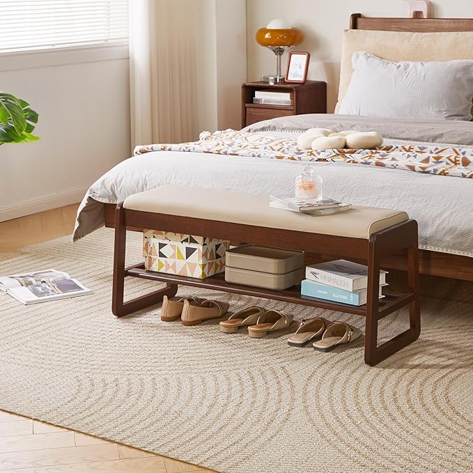 Shoe Rack Bench with Cushion, 2 Tiers Wood Shoe Bench with Flip-Top Storage, 39.37in Shoe Rack for Entryway, Hallway, Walnut Color YD-WD062B