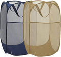 2 Pack Collapsible Pop Up Laundry Hamper, Large Capacity Mesh Laundry Basket Space Saving for Apartments, Student Dorms, Apartment (Beige+Blue)