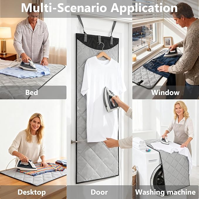 Over-The-Door Steamer Mat,Foldable Wall Mount & Portable Steamer Door Pad, Including Heatproof Glove & Lint Remover Tool | Space-Saving Design for Travel, Dorm, Apartment, Laundry
