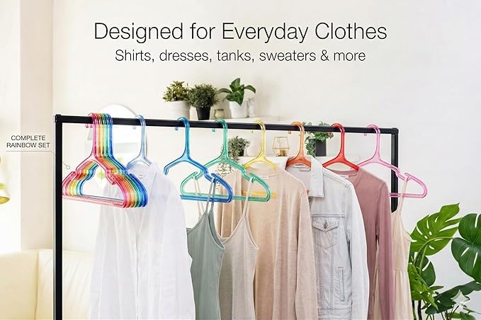 SCANDINOVIA Unbreakable Plastic Hangers, 24-Pack, Slim Space-Saving I-Beam Closet Hangers, Heavy Duty Adult Clothes Hangers with Shoulder Notches, Assorted Colors for Coats, Shirts & Everyday Use