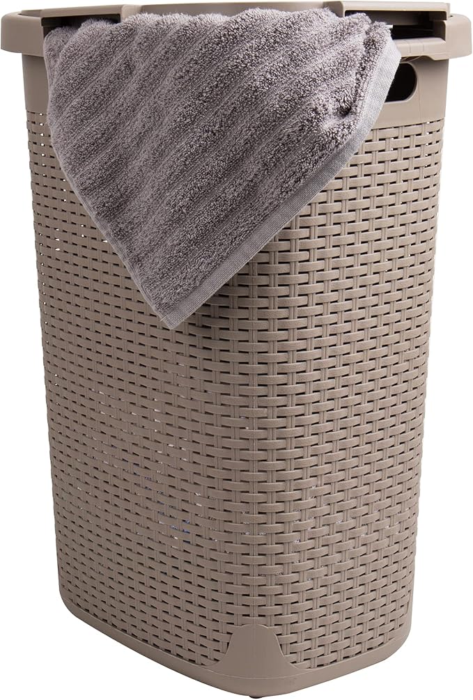 Mind Reader Slim Laundry Hamper with Lid, 60L Tall Clothes Basket, Narrow Tapered Design for Bathrooms, Closets and Laundry Rooms, Plastic, 2 Pack