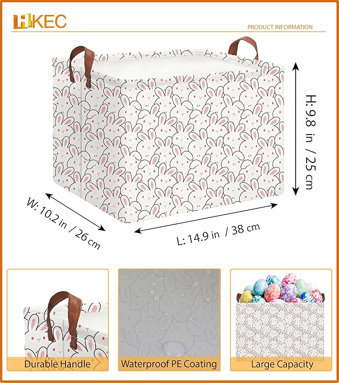 Rectangle Easter Gift Basket Empty,Collapsible Kids Toys Bin for Playroom/Bedroom,Room Decor(Bunny)