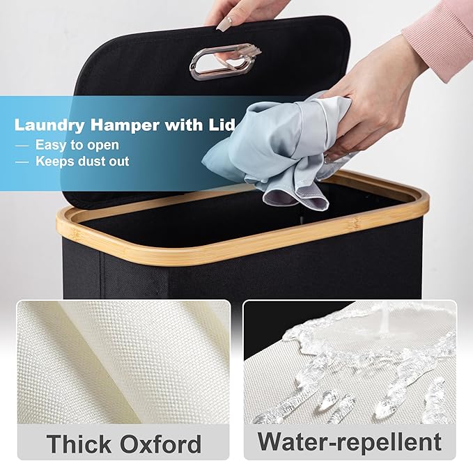 Laundry Basket with Wheels, Tall Dirty Clothes Hamper on Wheels, Rolling Laundry Hamper with lid for Dorm, Bedroom and Bathroom