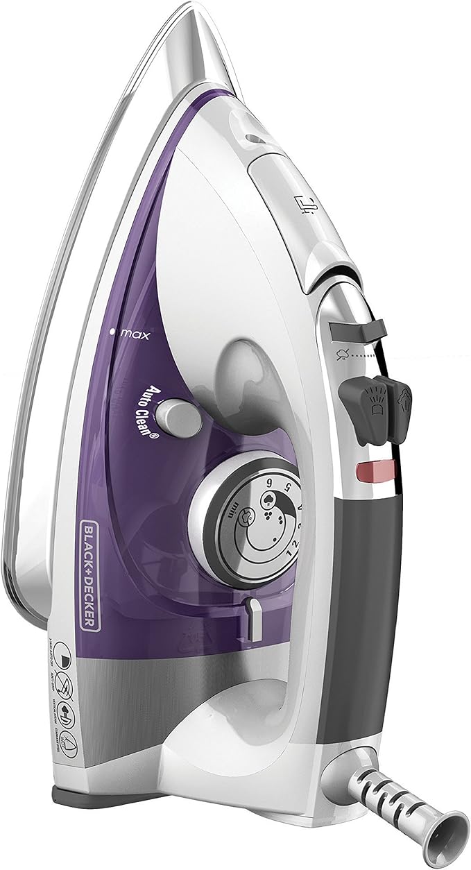 BLACK+DECKER IR1350S Professional Steam Iron with Stainless Steel Soleplate and Extra-Long Cord, Purple