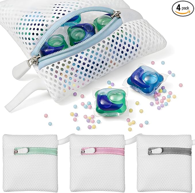 4pcs Small Mesh Laundry Bags, Anti-Sticking Laundry Pod Bags, Durable Polyester Storage Bags for Scented Beads, Travel Laundry Organizer, Protect Delicate Garments