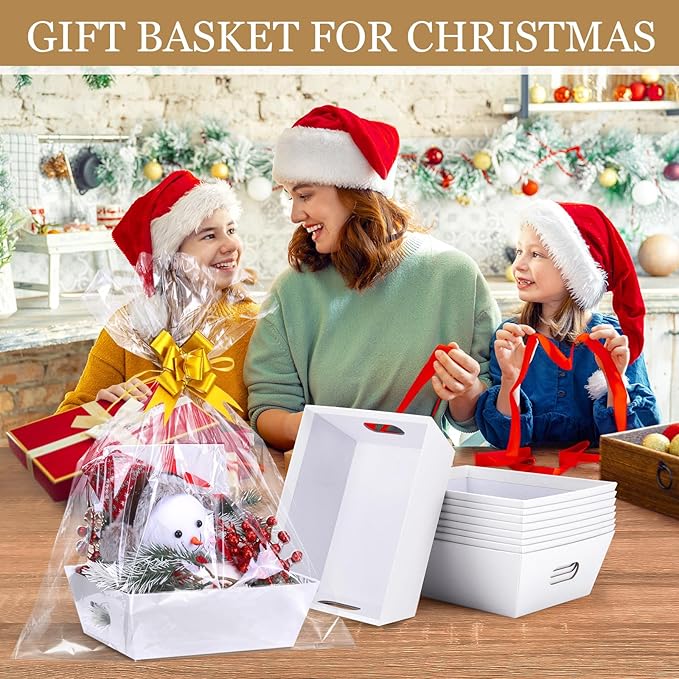 AFOROEOA 6PACK Baskets For Gifts Empty, 10x12”Thick White Gift Basket with 6 Bows 6 Bags Empty Gift Baskets for Christmas, Valentine’s Day, Easter, Birthdays, Valentine’s Day Wrapping Gift