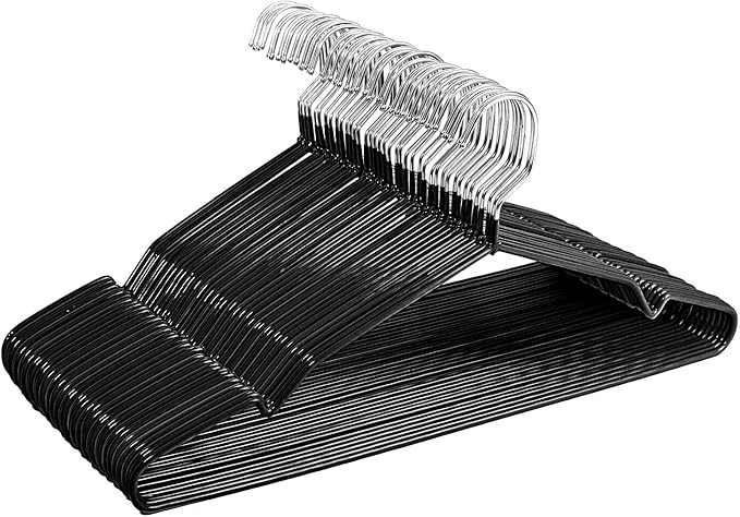 Non-Slip Hanger Metal Hangers Wire Shirt Hangers Chrome and Black Friction, 40 Pack Space Saving Clothes Hanger with Rubber Coating 16.5 Inches