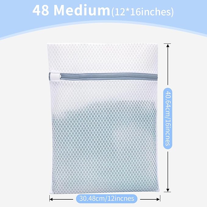 Laundry Bags Mesh Wash Bags with Strong Zipper, Upgraded Honeycomb and Fine Mesh Design Delicate Laundry Bag for College,Dorm,Storage(12X16IN, 48PCS)