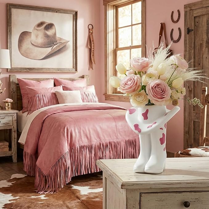 Pink Cowgirl Boot Vase Centerpiece Boot Shape Boxes Decorations West Cowgirl Home Decor Western Country Accent Vase Hat Planter for Modern Aesthetic Room Wedding Decor