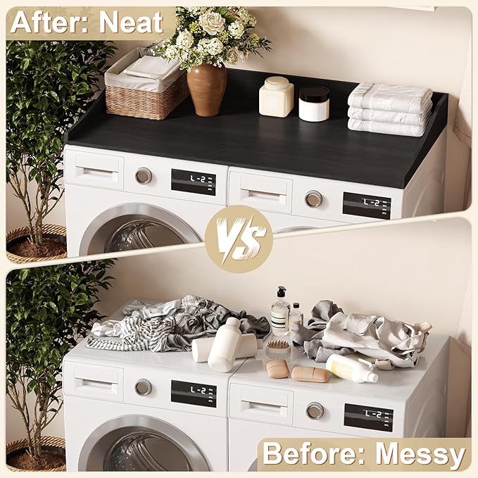 Washer and Dryer Countertop, 54'' Laundry Room Countertop Organization Laundry Table for Folding Clothes and Storage, Black