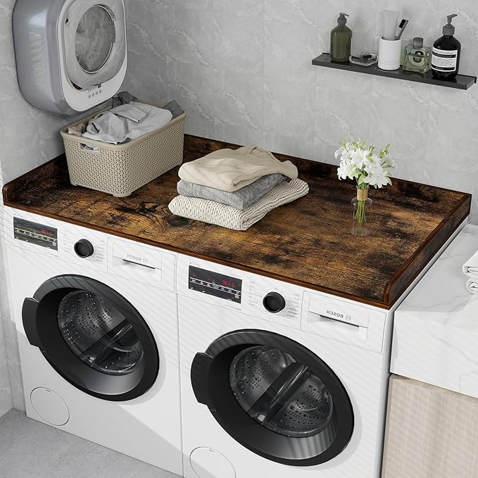Washer Dryer Countertop, 54" Width * 27.4” Depth Washer and Dryer Covers for The Top for Laundry Room Organization, Washer and Dryer Countertop Shelves, Brown