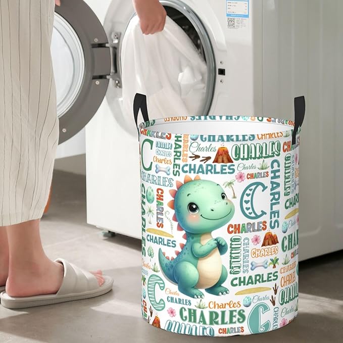 Personalized Dinosaur Laundry Basket For Baby Kids Boys Girls Adult Custom Hamper Basket With Name For Bathroom Bedrooms Collapsible Baby Laundry Basket, Dirty Clothes Hamper With Handles