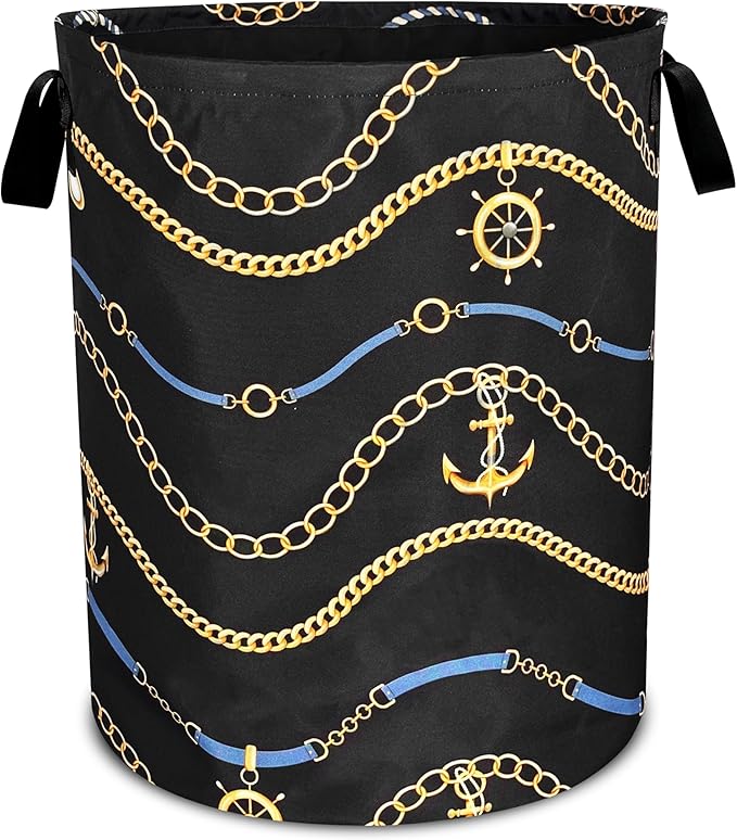 Anchor Rudder Laundry Basket Nautical Foldable Oxford Cloth Funny Tote Bag Laundry Hamper Clothes Storage Bucket Toy Organizer For Bathroom/Laundry Storage/Bedroom 18.9x16.5 Inch