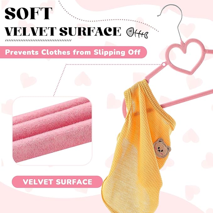 24 Pcs Pink Dog Clothes Hangers 13'' Non-Slip & 360° Swivel Pink Velvet Pet Hangers for Dogs and Cats Rustproof Metal Hooks, Space-Saving for Home Storage & Grooming Salons