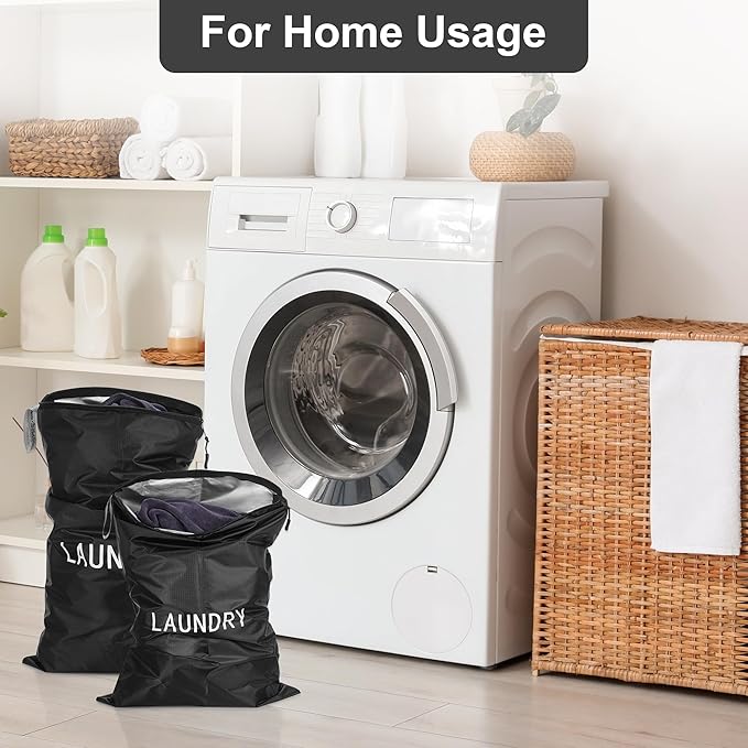 4Pcs Travel Laundry Bags, Dirty Clothes Travel Bag, Waterproof Wet Bags with Zips, Reusable Wet Dry Bag for Swimming Yoga Dance Clothes (Black)