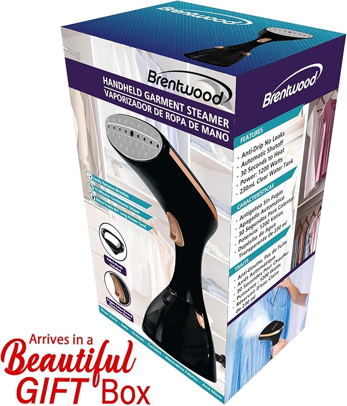 Brentwood MPI-42BK 1200W Portable Handheld Garment Iron Steamer for Clothes and More for Home, Office, and Travel, Black