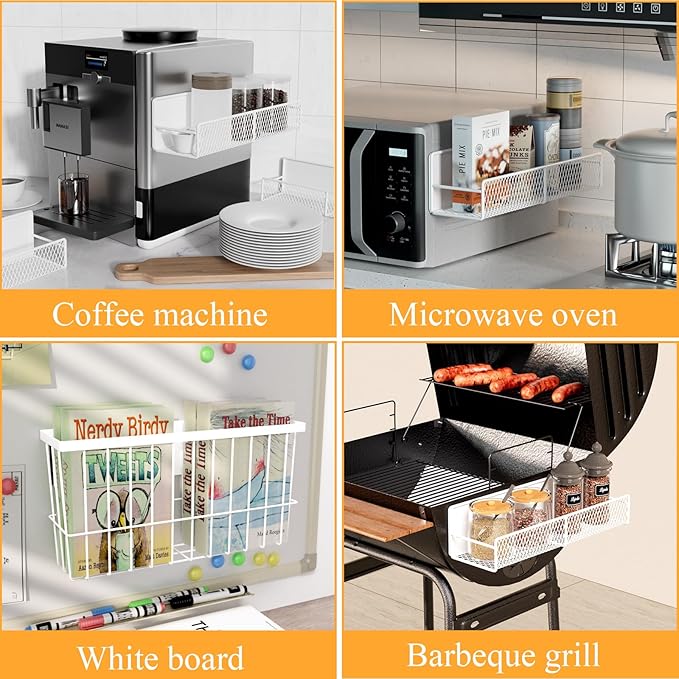 6 Pack Magnetic Shelves for Washing Machine, Magnetic Spice Rack Organizer for Refrigerator, Magnetic Shelf with Hanger Organizer, Metal Magnetic Basket, Laundry Organization and Storage, White