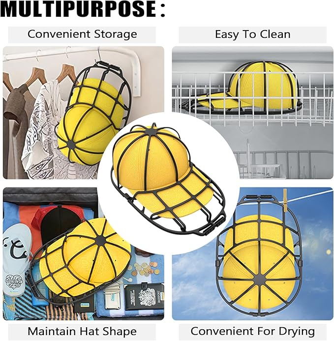 INVODA Hat Washer Cage Hat Washer for Washing Machine Hat Cleaner for Baseball Cap Dishwasher Hat Rack Protector Organizer for Flat & Curved(Black)