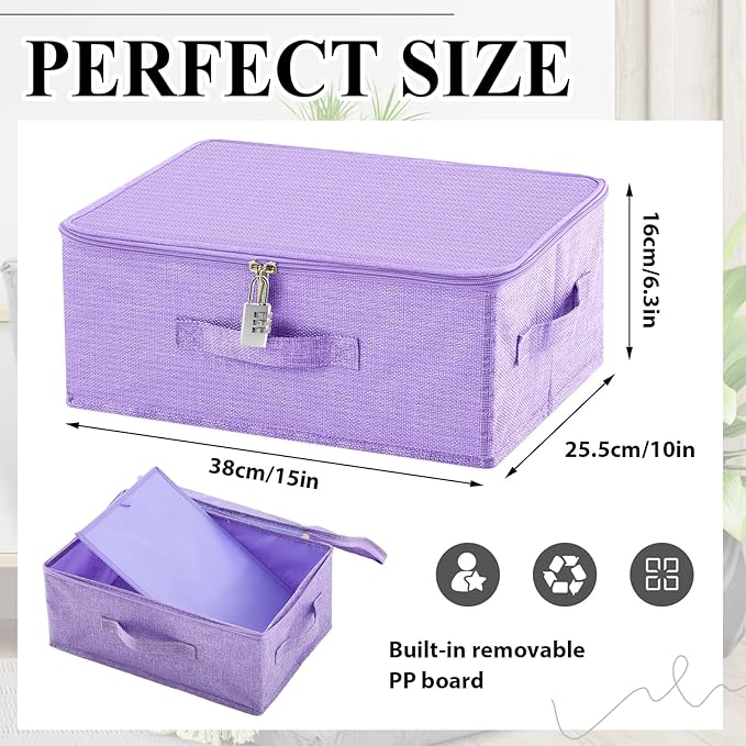 Discreet Lockable Toy Bag Storage Organizer Toy Bag Storage Bins Case with Zipper Lid for Women and Men Clothes Container(Purple,15 x 10 x 6.3 Inch)