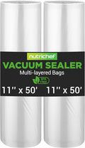 NutriChef Vacuum Sealer Bags 11x50 Rolls 2 pack for Food Saver, Seal a Meal, NutriChef, Weston. Commercial Grade, BPA Free, Heavy Duty, Great for vac storage, Meal Prep or Sous Vide