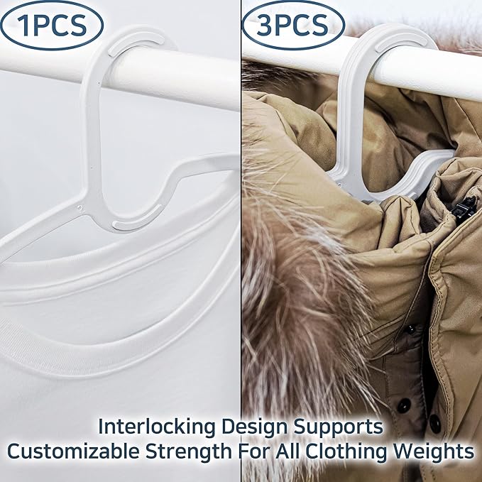 15" Compact Slim & Slimlink Interlocking Clothes Hangers, Space-Saving Lightweight Plastic Hangers for Small Closets, Dorms, Apartments, Travel, RVs & Petite Clothing (White, 30)