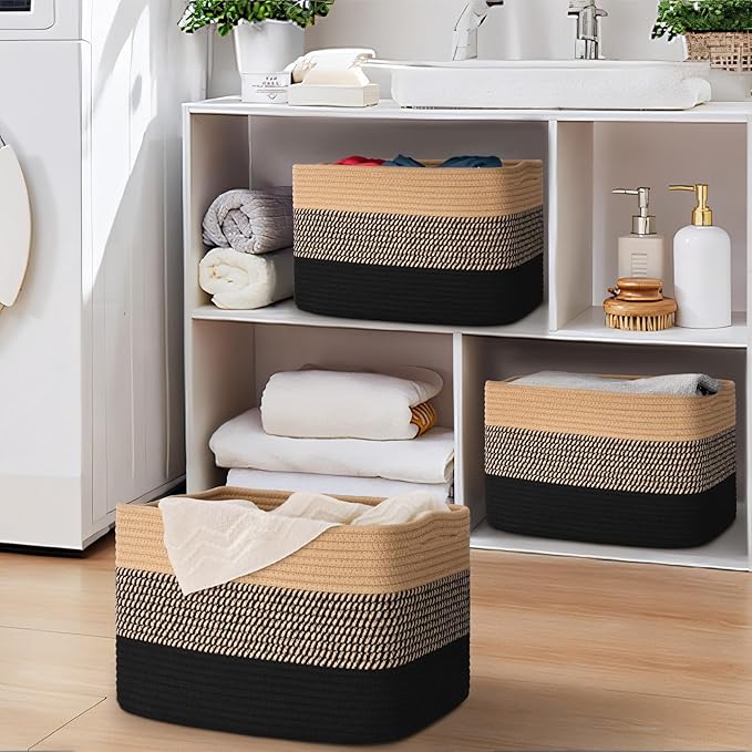 Baskets for Organizing,Storage Baskets,3 Pack Baskets for Shelfves,15"×10"×9" Woven Basket,toy storage bins,bins for organization