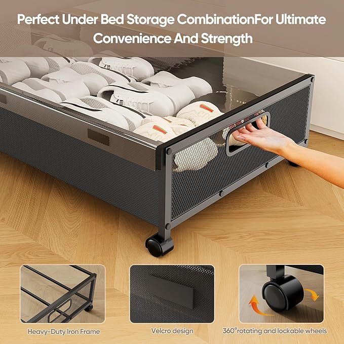 Under Bed Storage Containers with Wheels, 80L Extra-large Underbed Shoe Storage Organizer 2 Pack with Removable Lids, Large Rolling Under Bed Storage Dresser Drawers for Clothes Shoes Blankets
