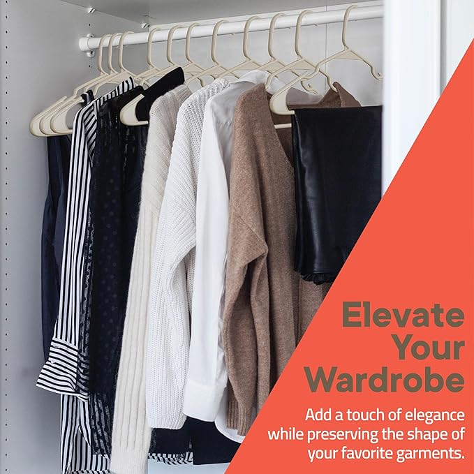 Plastic Clothes Hangers – Heavy Duty Hanger Set, for Organizing Clothes, Dresses, and Coat, Holds Up to 5 lbs, Space-Saving Hangers with Non-Slip Shoulder Grooves, Pack of 80, Ivory