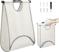 STORAGE MANIAC Wall Mount Laundry Hamper, Hanging Laundry Bag with Bottom Zipper Opening, Space Saver Dirty Clothes Hamper with Wall Anchor, Laundry Clothes Bin for College, Dorm, RV, White