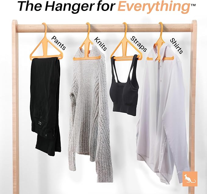 Kangaroo™ 100% Recycled High-Strength Clothing Hanger, Pants, Shirt, Suit, Coat - Patented, Heavy Duty, Non-Slip, Hangeroo - Includes Hacks, Tips, Tricks Booklet – Made in USA (Tangerine 10-Pack)