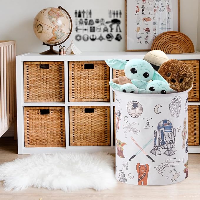 Room Nursery Decor,Baby Laundry Large Hamper Foldable With Waterproof Pe Coating,Dirty Clothes Basket Featuring The Child,Bedroom,Bathroom Set,Toy Bin,Kids Birthday Gifts,White (round)