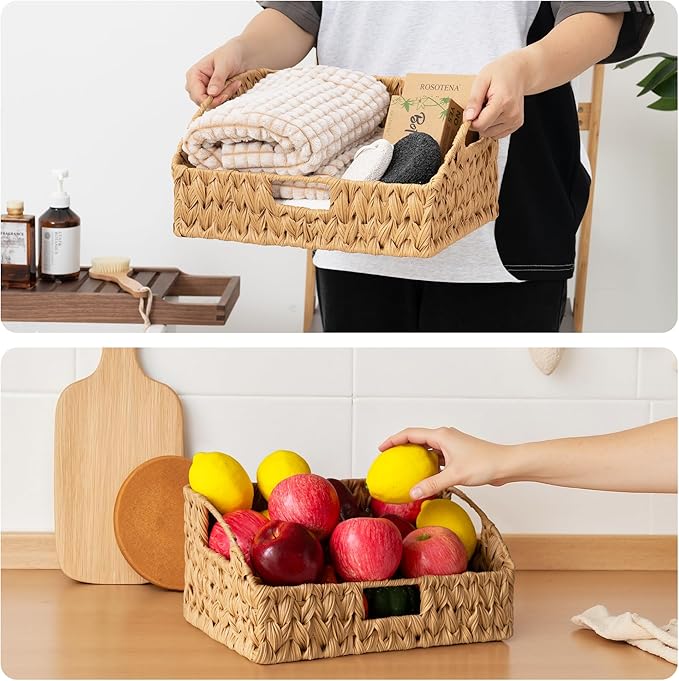 GRANNY SAYS Wicker Storage Basket for Shelves, Wicker Basket with Handles, Trapezoid Woven Baskets for Storage, Decorative Baskets for Home Decor, Natural, 2 Pack