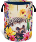 Hedgehog Laundry Basket Oxford Cloth 18.9H x 16.5Dia Foldable with Reinforced Handle Portable Colorful Flowers Storage Organizer for Home Laundry/Bedroom/Kids Room
