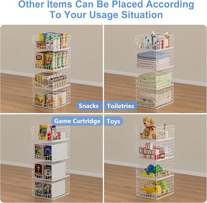 4-Tier Stackable Closet Organizers and Storage Shelves, Foldable & Mutifunctional Clothes Storage Basket Sweater Organizer Bins Container for Wardrobe Kitchen Office Bathroom, White