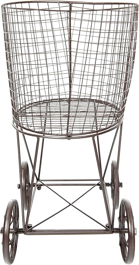 Creative Co-Op Vintage Reproduction Metal Laundry Basket on Wheels, Rust