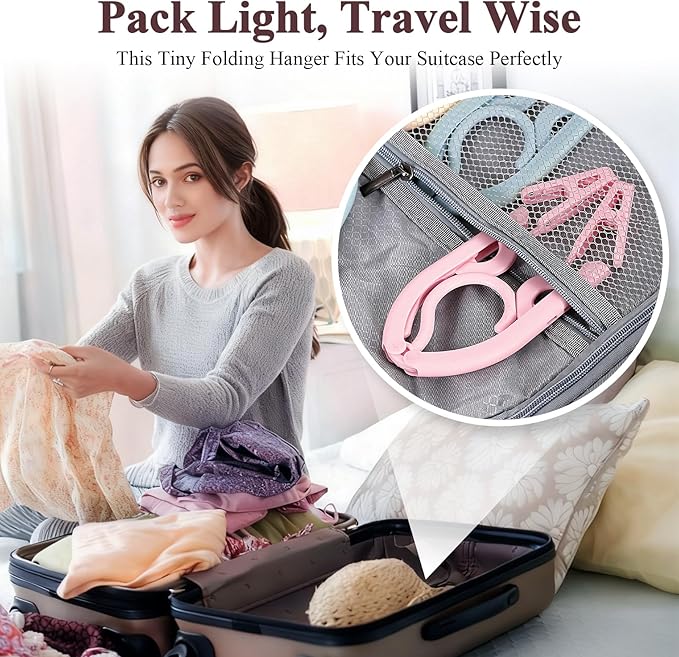 SAN LIKE 24 Pcs Travel Hangers with 48 Pcs Clips Folding Travel Hangers Non Slip Plastic Clothes Hangers Collapsible Portable Coat Hanger Drying Rack for Suitcase Flying Camping Hotel (24 Packs)
