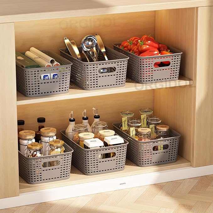 Plastic Storage Basket with Lids 10 Pack Stackable Storage Bins Containers with Lid, Decorative Storage Boxes for Organizing Shelves, Drawers, Playroom, Classroom, Office, Closet, Grey