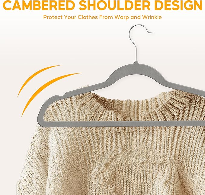 HealSmart 30 Pack Heavy Duty Velvet Hangers, Non-Slip Flocked Felt Hangers with Shoulder Notches, Hangers for Coats, Pants and Dress Clothes, Grey