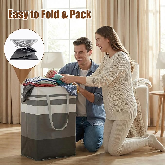 8 Pack Extra Large Laundry Basket, Waterproof & Collapsible Laundry Hamper with Heavy-Duty Handles, Freestanding Hamper for Clothes, Toys, Towels in Home Dorm Bathroom Bedroom-75L, Grey, Local Stock