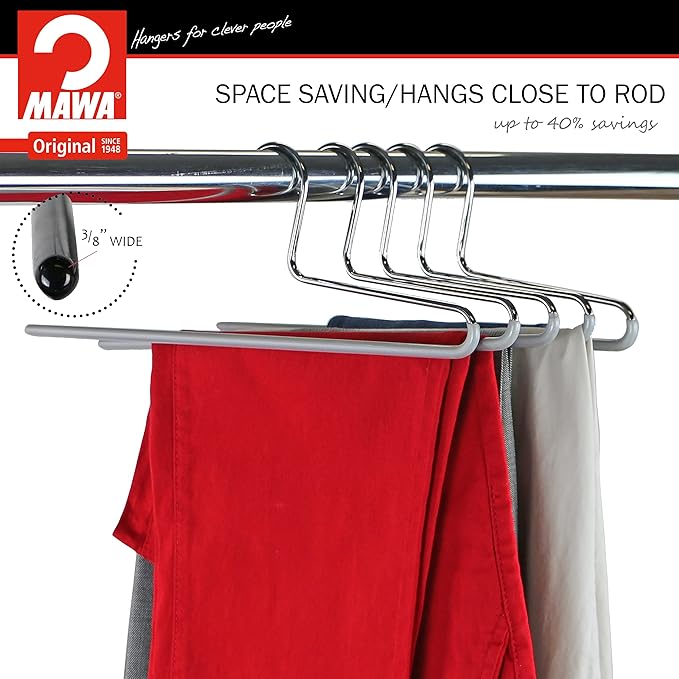 Mawa by Reston Lloyd Non-Slip Space Saving Clothes Hanger with Single Rod for Pants, Style KH/1, Set of 160, Silver