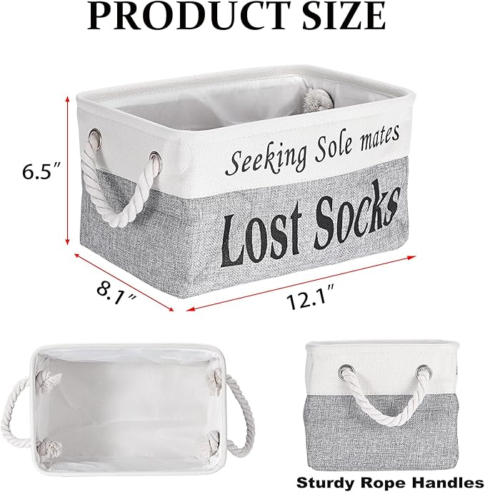 Lost Socks Basket for Laundry Room, Fabric Missing Sock Holder for Single Sock Organization, Collapsible Lost Socks Bin Stockings Container, Farmhouse Laundry Room Decor and Accessories
