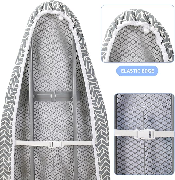 BNDX 18"x49" Ironing Board Cover for Apartments– Grey Rye with Thick Padding, Bongee Cord & Dual Buckles, Scorch & Stain Resistant, Easy Installation